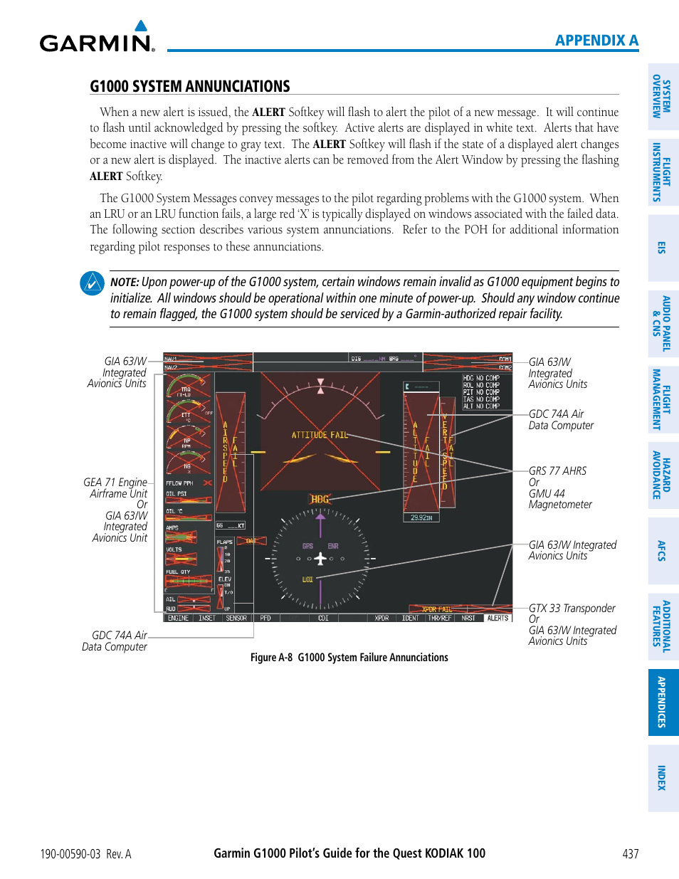 G1000 system annunciations, Appendix a | Garmin G1000 Quest Kodiak User Manual | Page 449 / 502