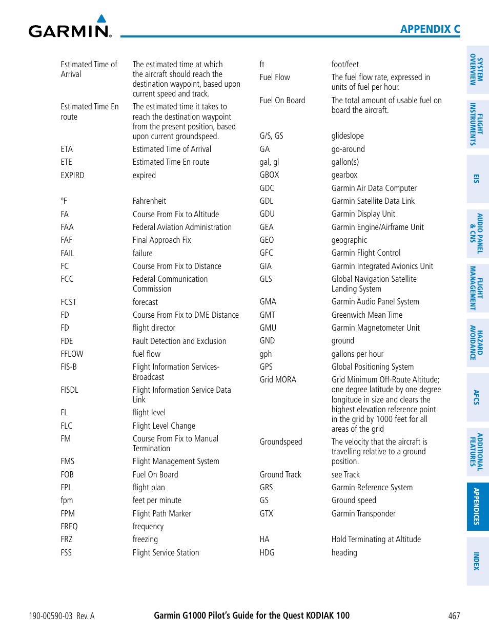 Appendix c | Garmin G1000 Quest Kodiak User Manual | Page 479 / 502