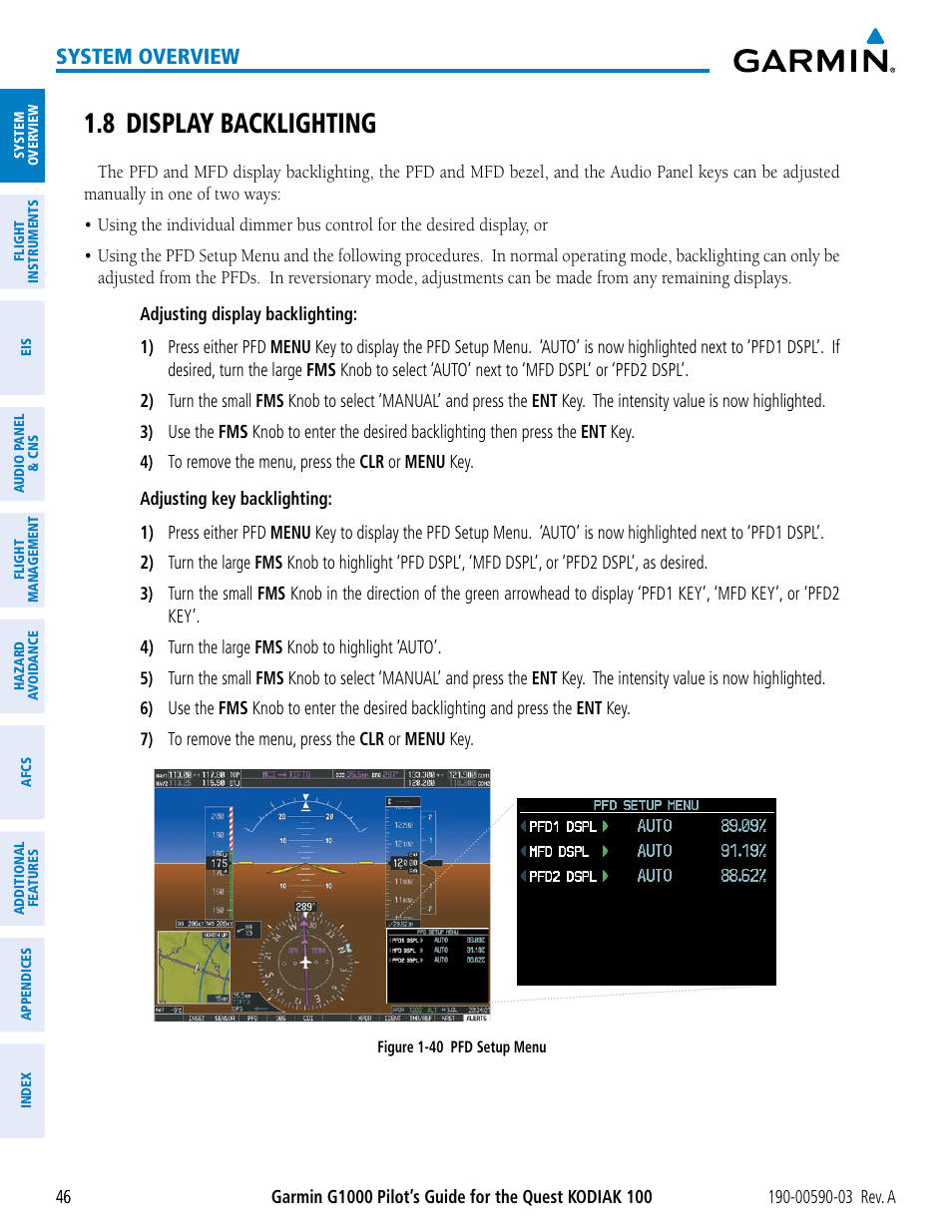 8 display backlighting, System overview | Garmin G1000 Quest Kodiak User Manual | Page 58 / 502