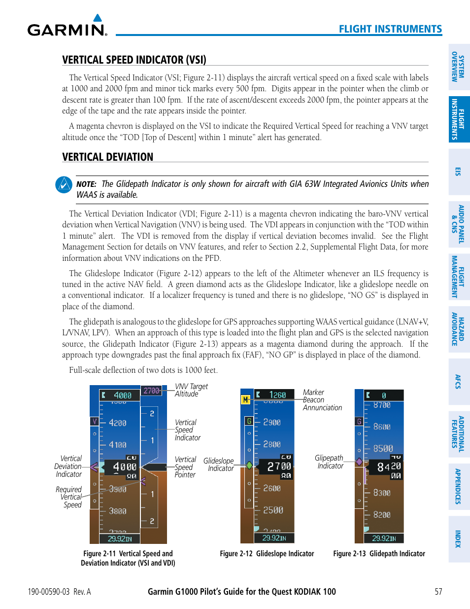 Vertical speed indicator (vsi), Vertical deviation, Flight instruments | Garmin G1000 Quest Kodiak User Manual | Page 69 / 502