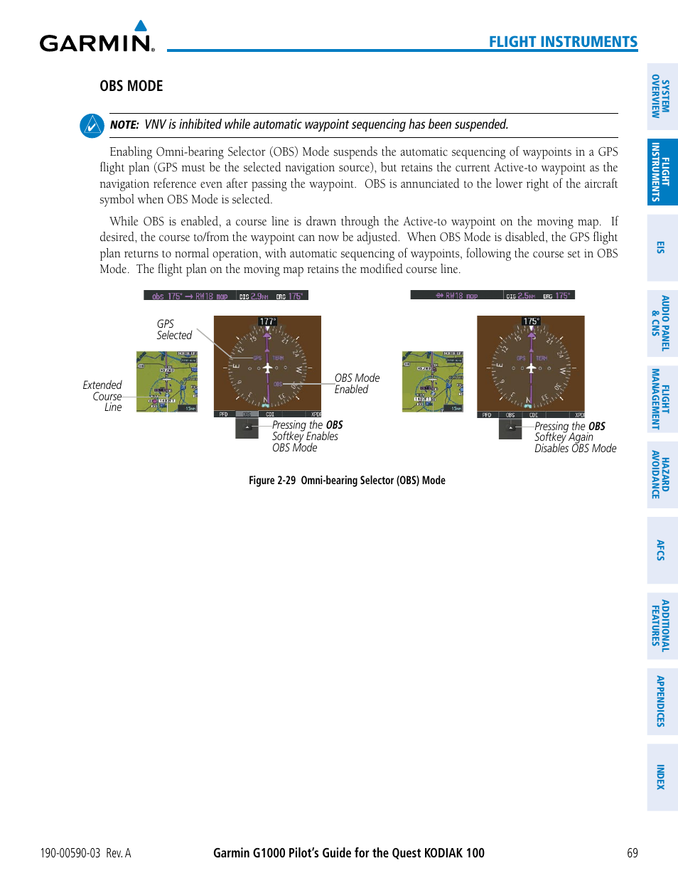 Flight instruments, Obs mode | Garmin G1000 Quest Kodiak User Manual | Page 81 / 502