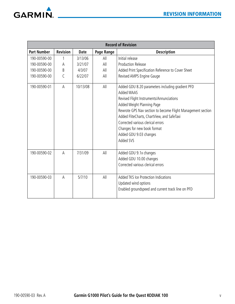 Revision information | Garmin G1000 Quest Kodiak User Manual | Page 9 / 502