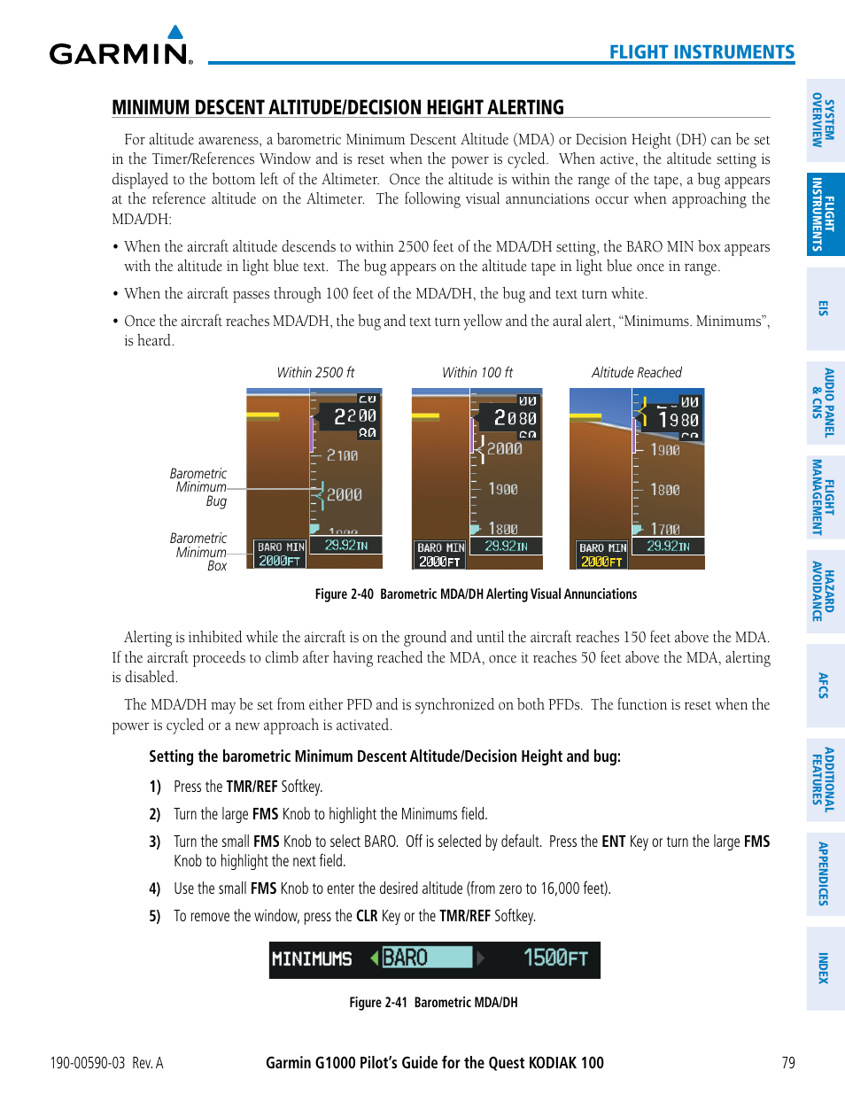 Minimum descent altitude/decision height alerting, Flight instruments | Garmin G1000 Quest Kodiak User Manual | Page 91 / 502