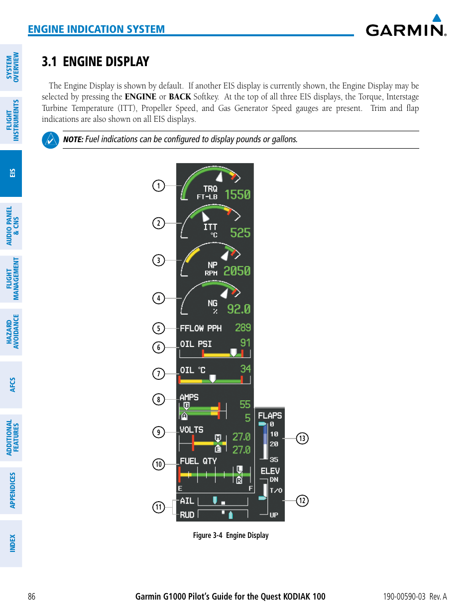 1 engine display, Engine indication system | Garmin G1000 Quest Kodiak User Manual | Page 98 / 502