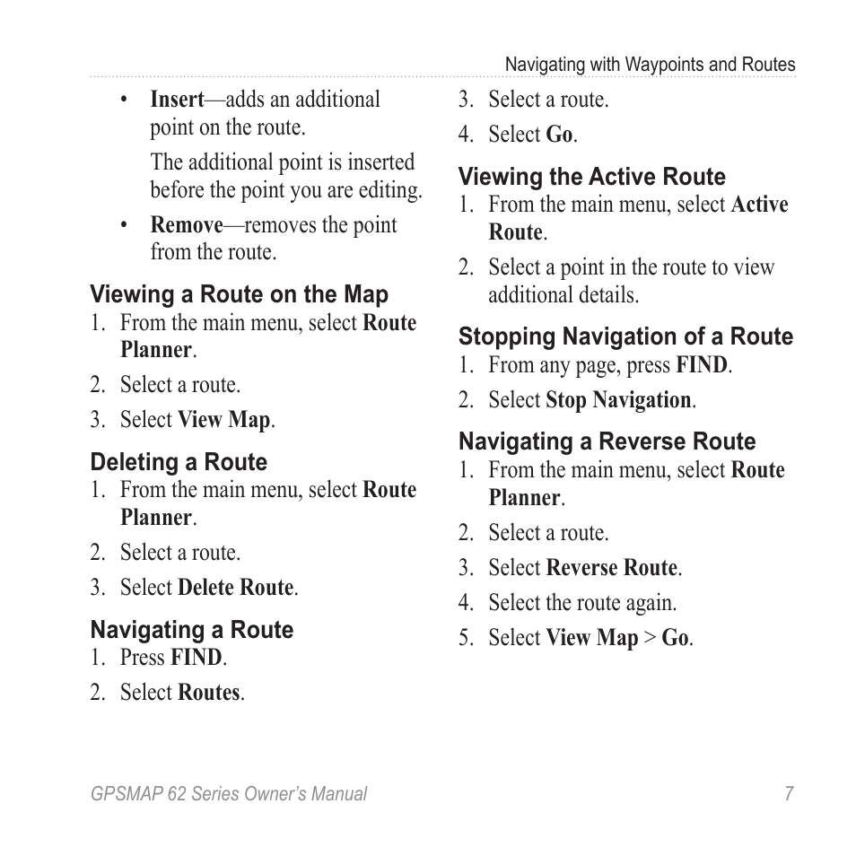 Navigate a route | Garmin GPSMAP 62stc User Manual | Page 11 / 60