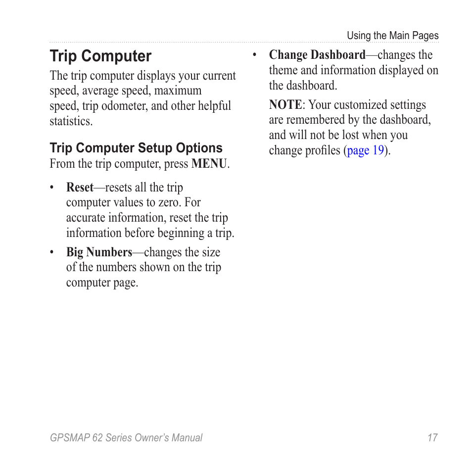 Trip computer | Garmin GPSMAP 62stc User Manual | Page 21 / 60