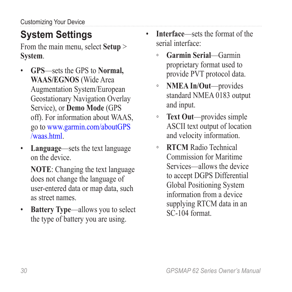 System settings | Garmin GPSMAP 62stc User Manual | Page 34 / 60