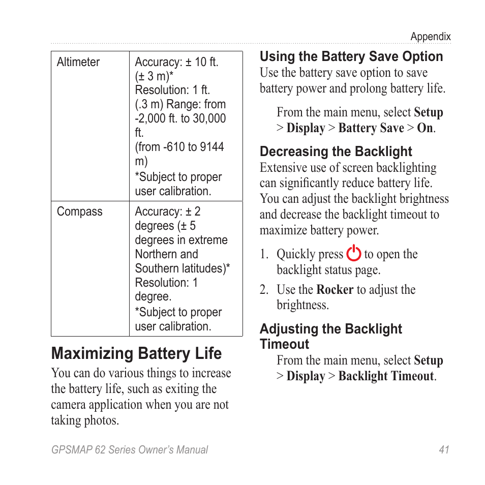Maximizing battery life | Garmin GPSMAP 62stc User Manual | Page 45 / 60