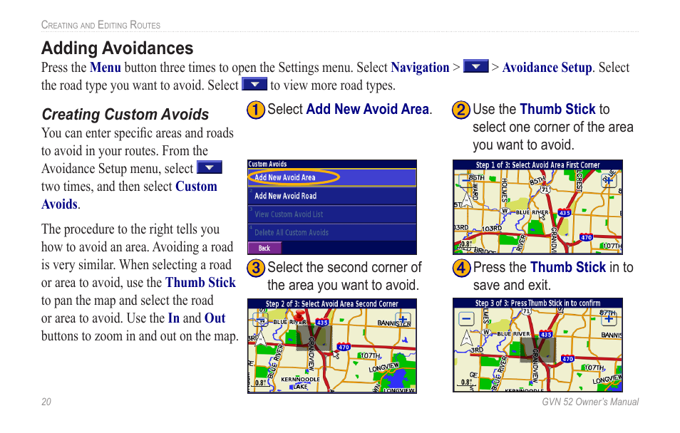 Adding avoidances, Adding.avoidances | Garmin GVN 52 User Manual | Page 26 / 58