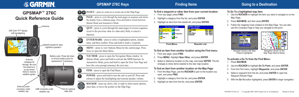 Garmin GPSMAP 276C User Manual | 2 pages