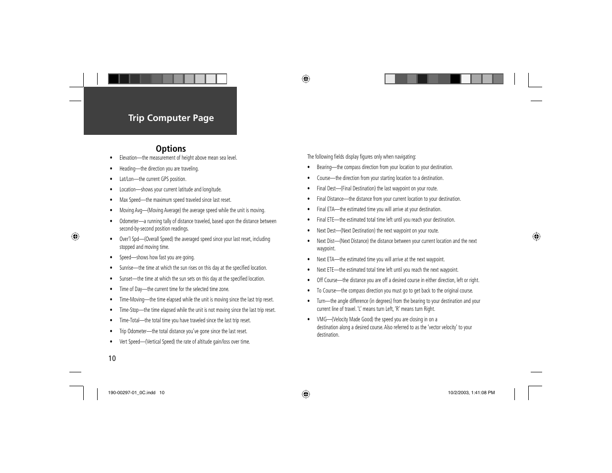 Trip computer page options | Garmin Geko 201 User Manual | Page 18 / 52