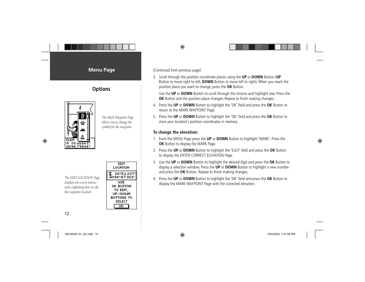 Options | Garmin Geko 201 User Manual | Page 20 / 52