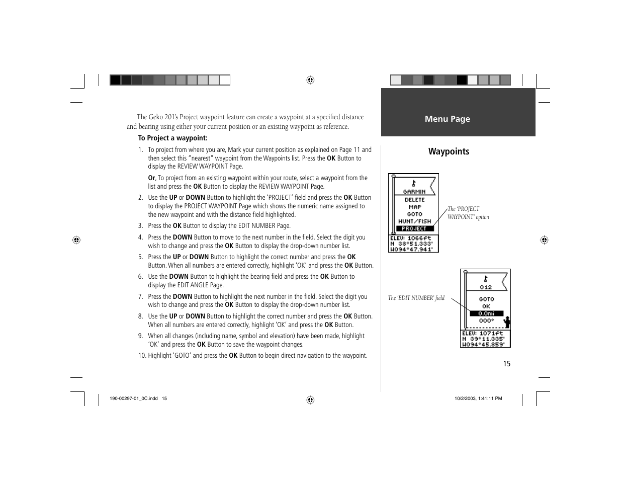 Waypoints | Garmin Geko 201 User Manual | Page 23 / 52