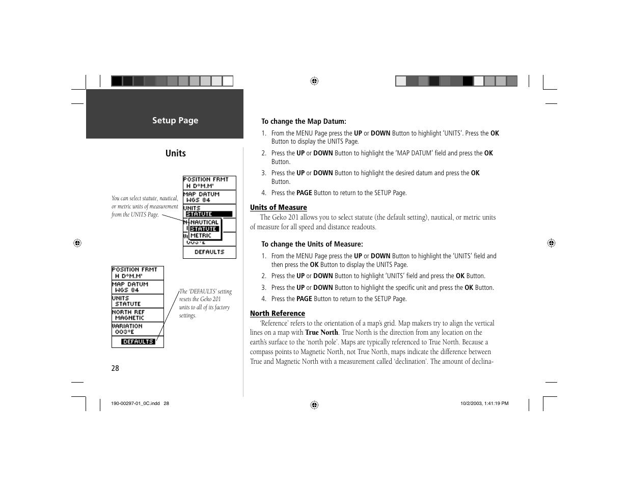 Units | Garmin Geko 201 User Manual | Page 36 / 52