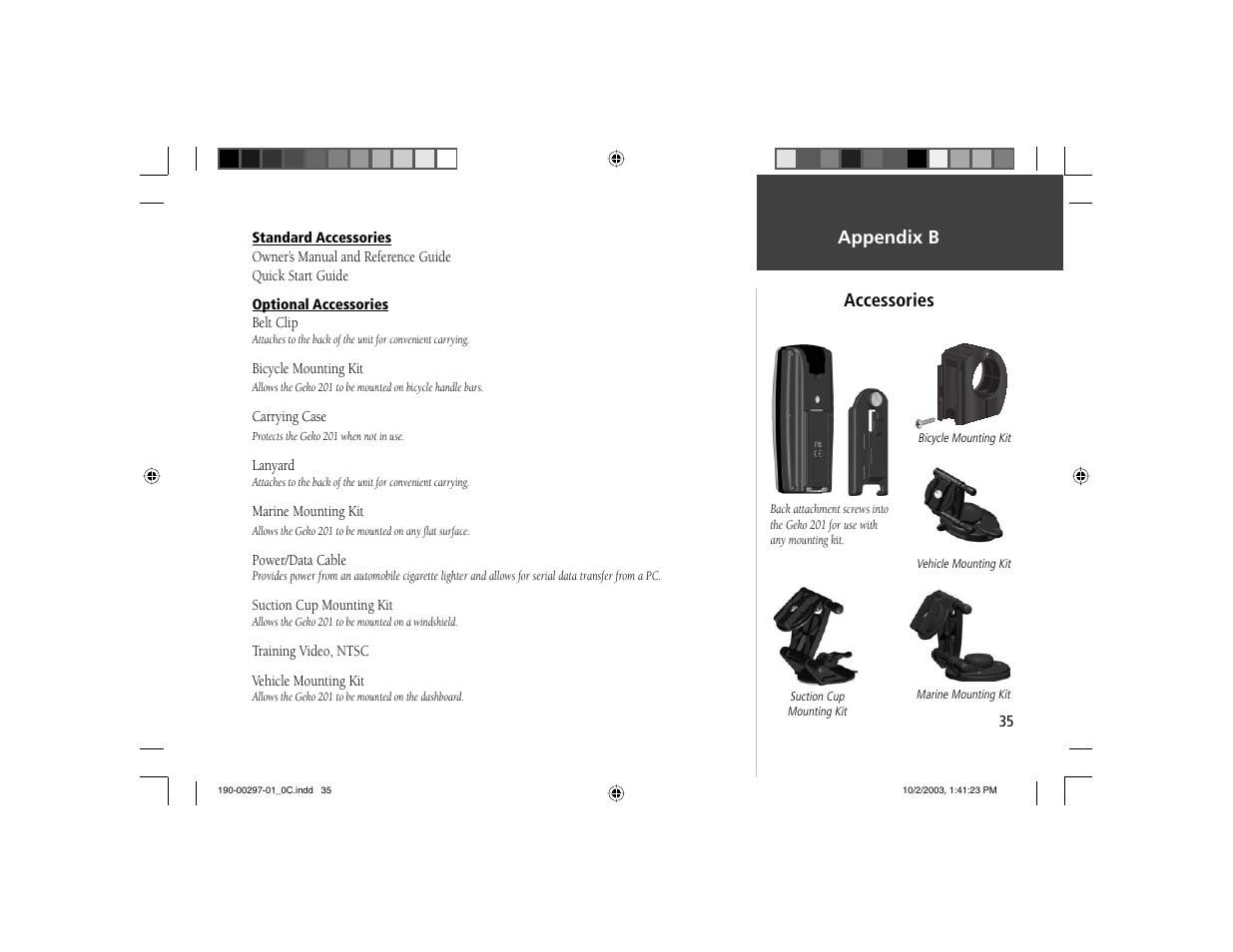 Appendix b accessories | Garmin Geko 201 User Manual | Page 43 / 52