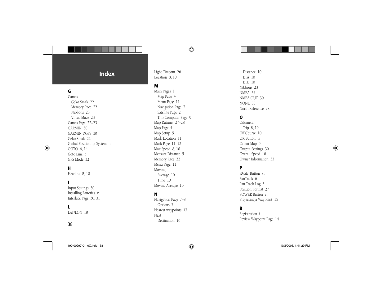 Index | Garmin Geko 201 User Manual | Page 46 / 52