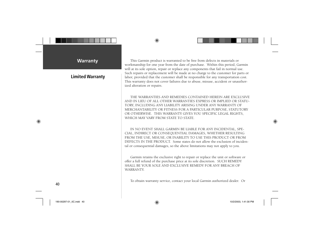 Warranty limited warranty | Garmin Geko 201 User Manual | Page 48 / 52