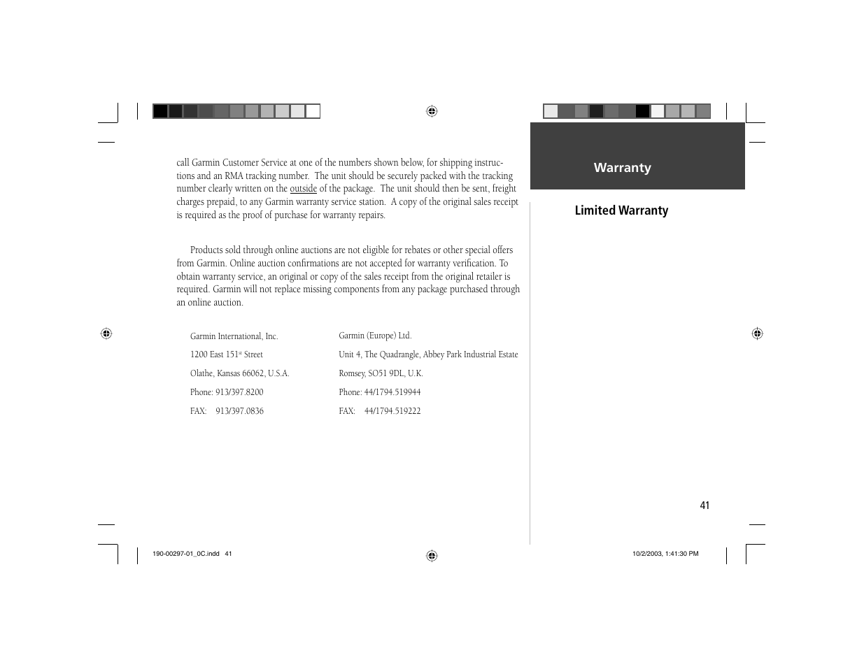 Limited warranty warranty | Garmin Geko 201 User Manual | Page 49 / 52