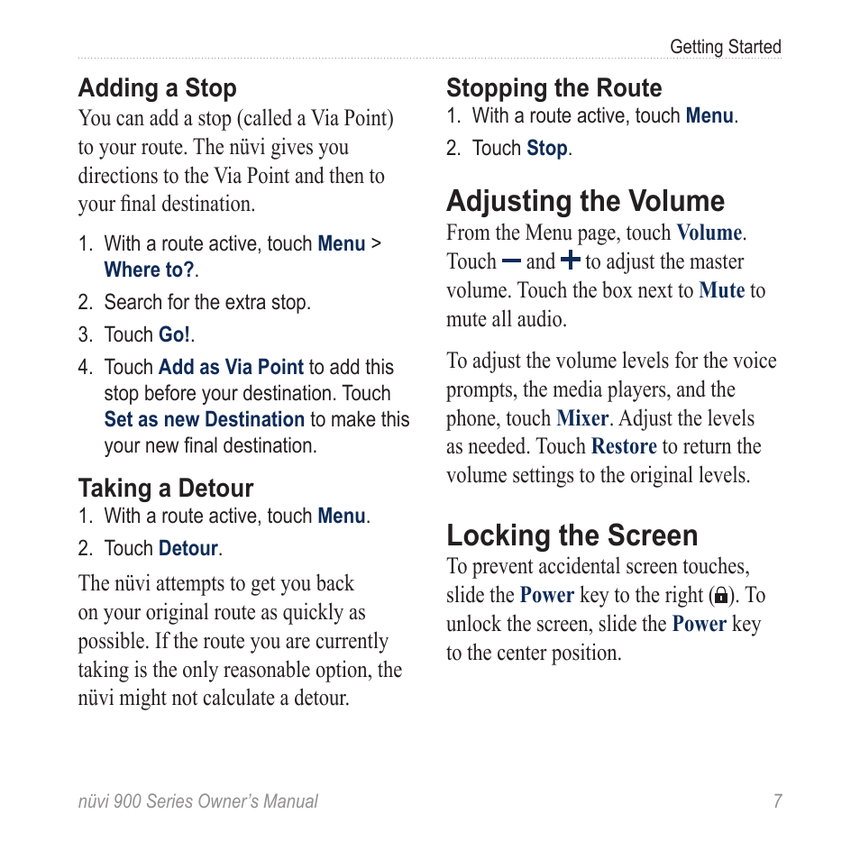 Adjusting the volume, Locking the screen | Garmin nuvi 900T User Manual | Page 13 / 72