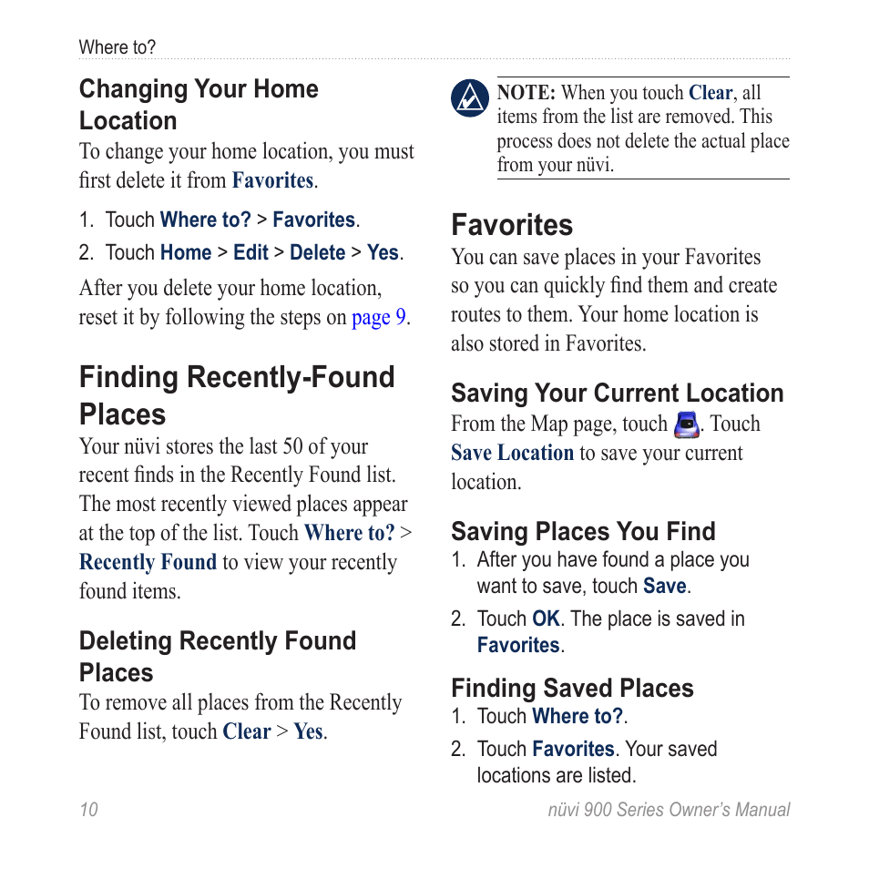 Finding recently-found places, Favorites | Garmin nuvi 900T User Manual | Page 16 / 72