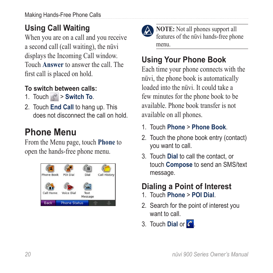 Phone menu | Garmin nuvi 900T User Manual | Page 26 / 72