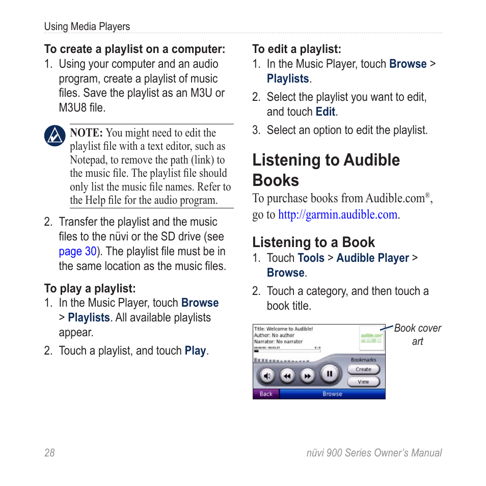 Listening to audible books, Listening to a book | Garmin nuvi 900T User Manual | Page 34 / 72