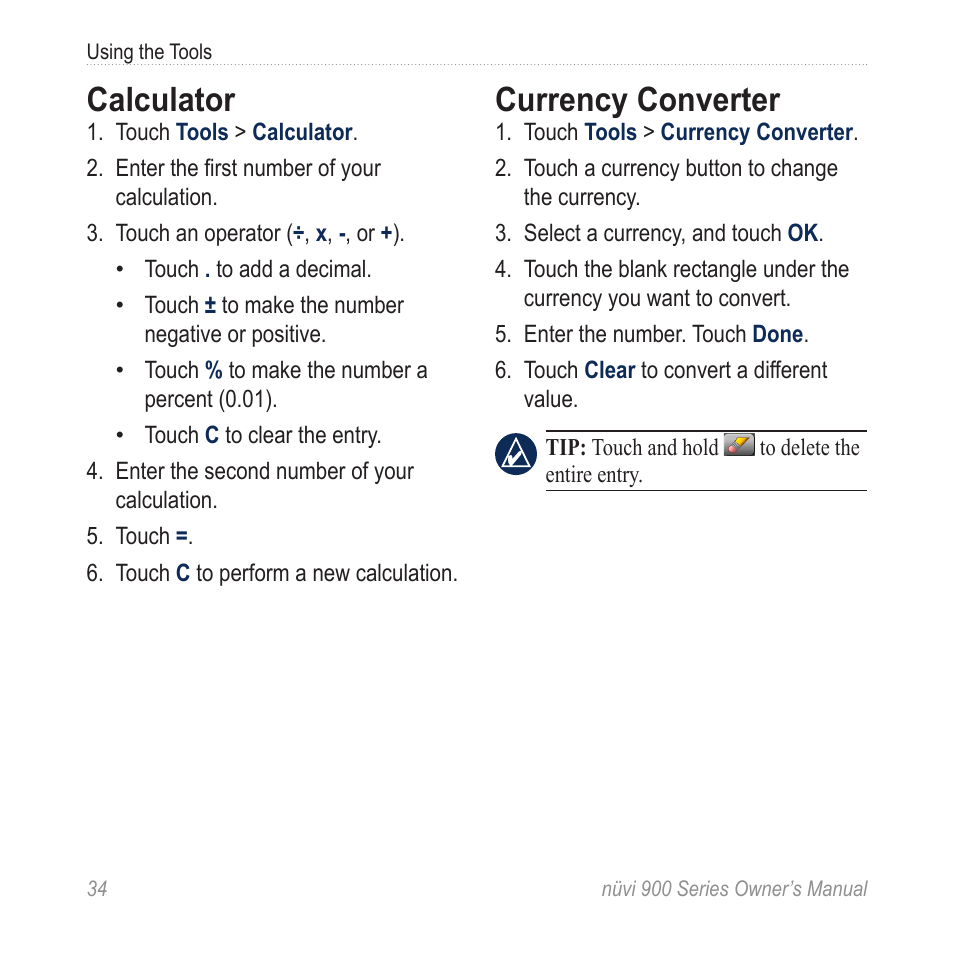 Calculator, Currency converter | Garmin nuvi 900T User Manual | Page 40 / 72