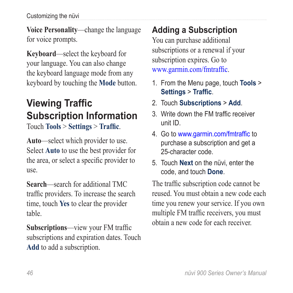 Viewing traffic subscription information, Viewing traffic subscription, Information | Garmin nuvi 900T User Manual | Page 52 / 72