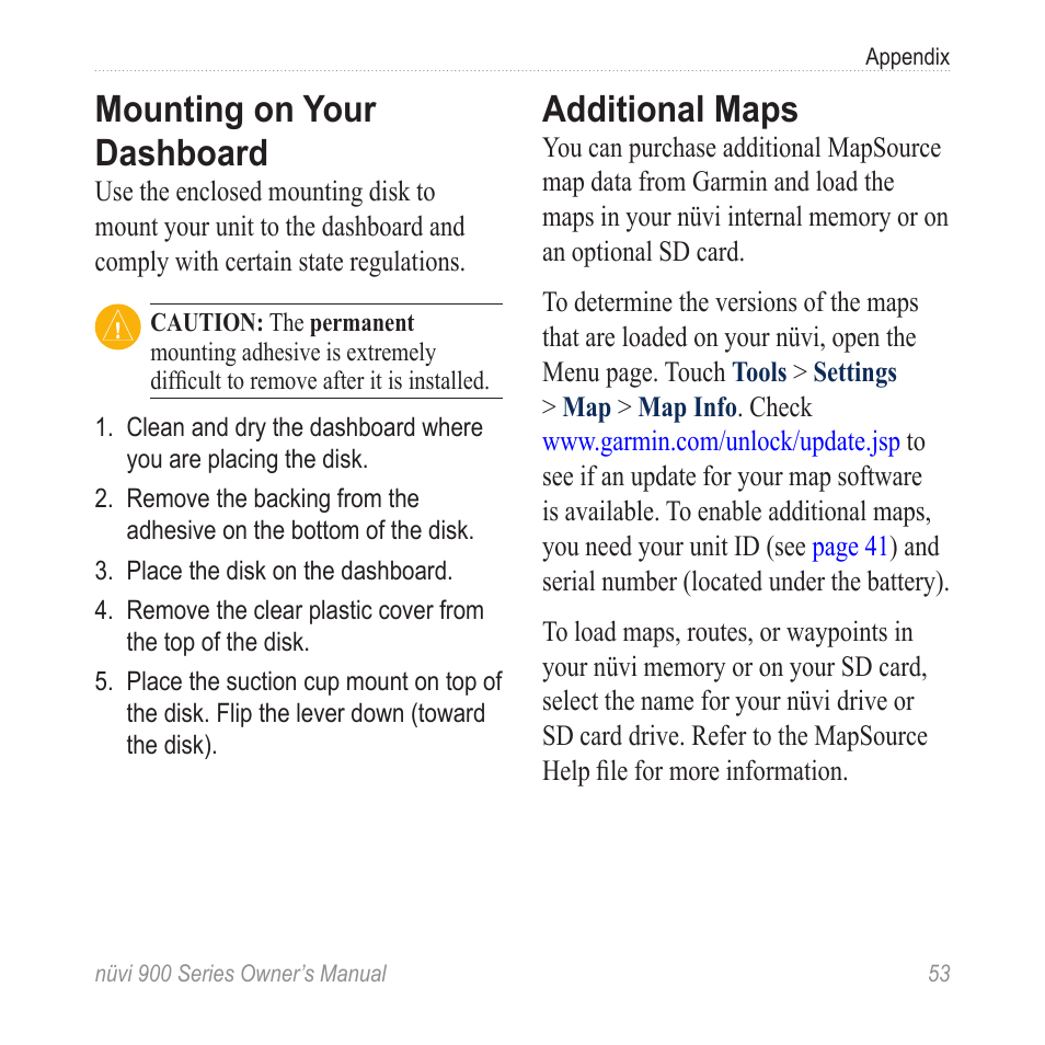 Mounting on your dashboard, Additional maps | Garmin nuvi 900T User Manual | Page 59 / 72