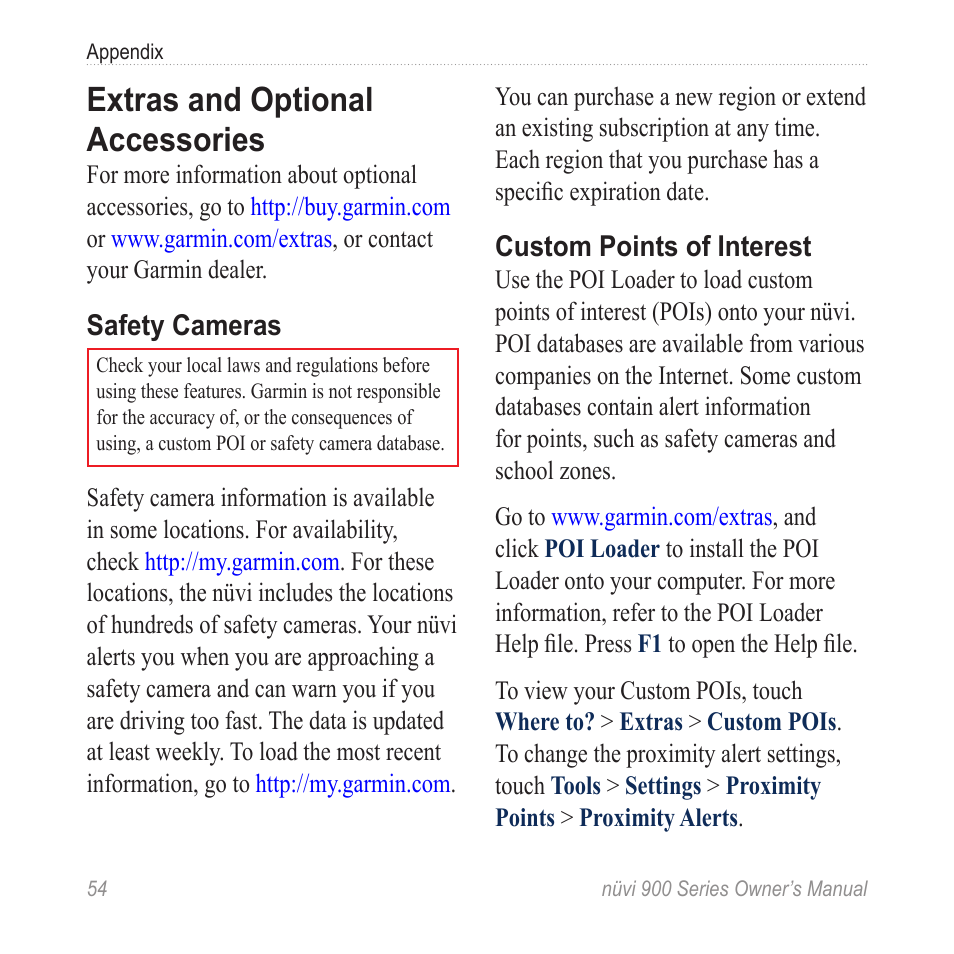 Extras and optional accessories, Garmin poi loader: see | Garmin nuvi 900T User Manual | Page 60 / 72