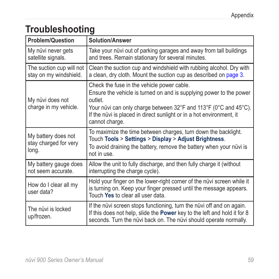 Troubleshooting | Garmin nuvi 900T User Manual | Page 65 / 72