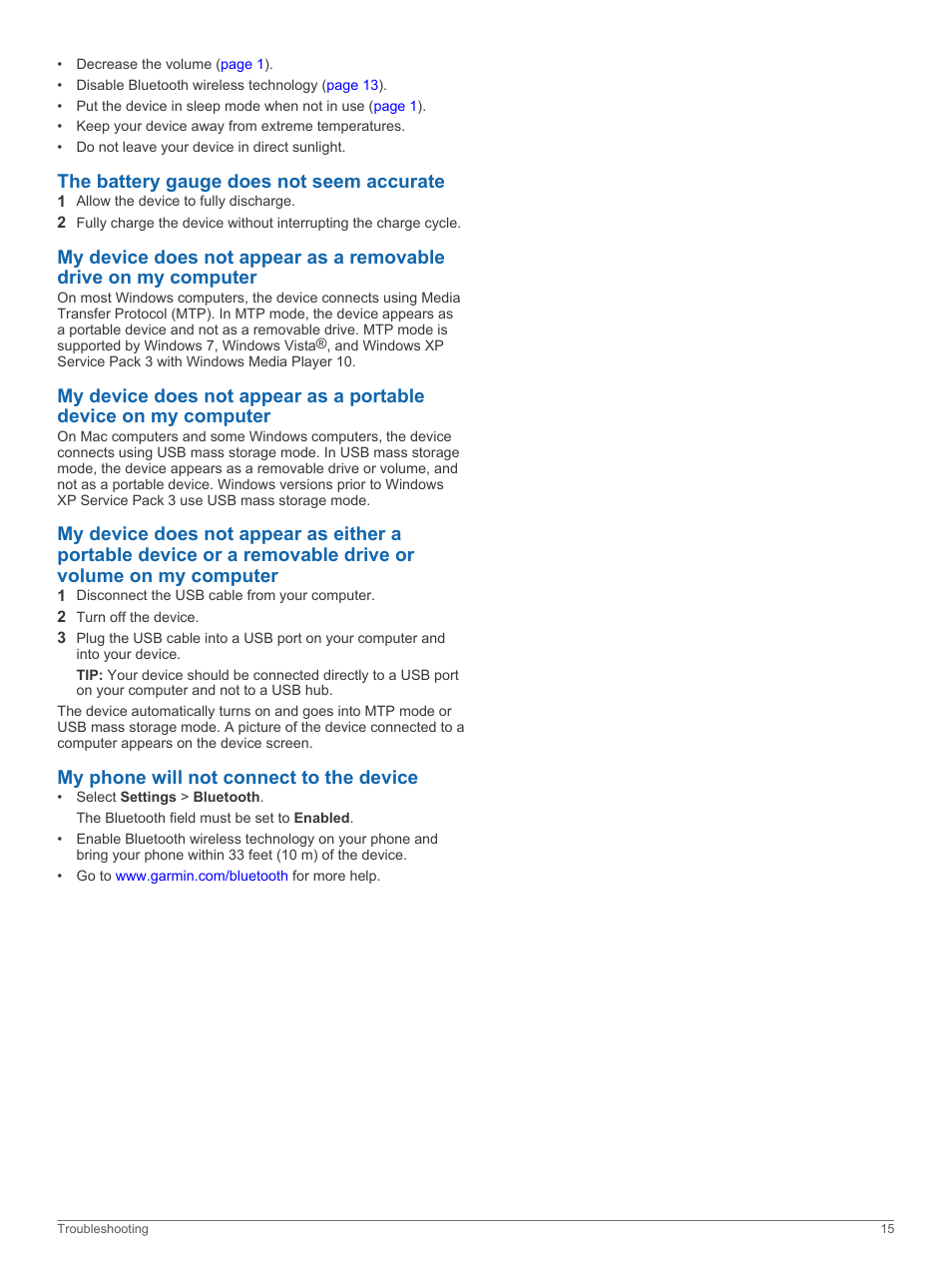 The battery gauge does not seem accurate, My phone will not connect to the device | Garmin nuvi 2798LMTD User Manual | Page 19 / 22