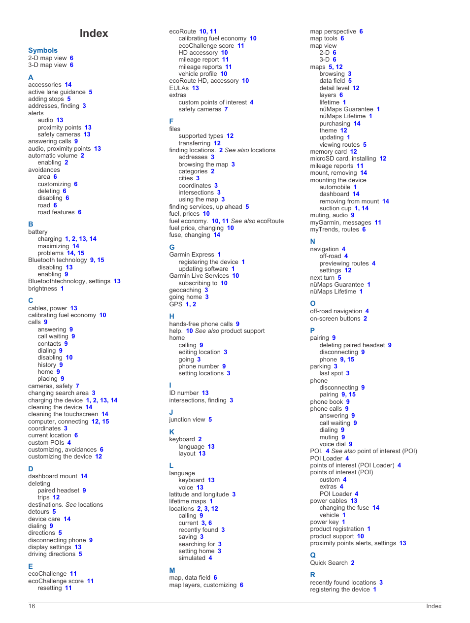 Index | Garmin nuvi 2798LMTD User Manual | Page 20 / 22