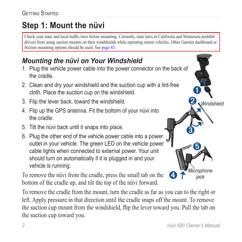 Step 1: mount the nüvi | Garmin nuvi 680 User Manual | Page 10 / 60