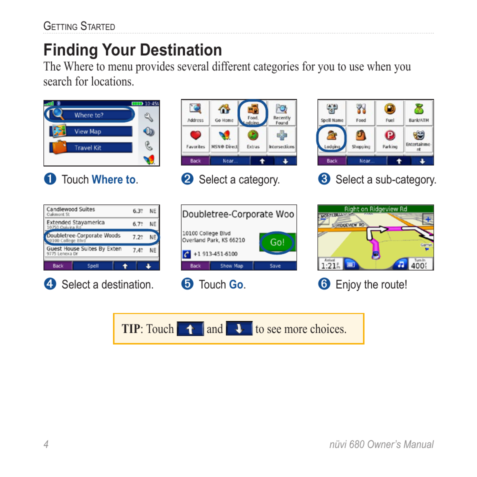 Finding your destination | Garmin nuvi 680 User Manual | Page 12 / 60