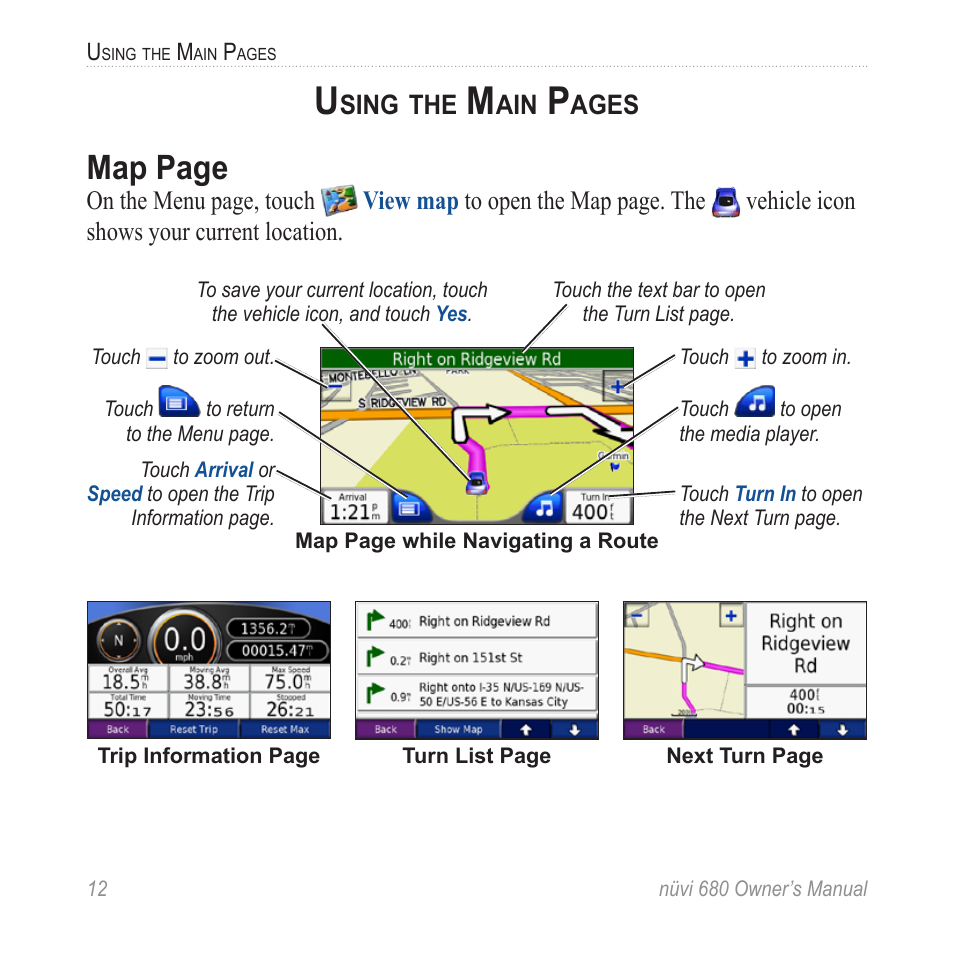 Map page | Garmin nuvi 680 User Manual | Page 20 / 60