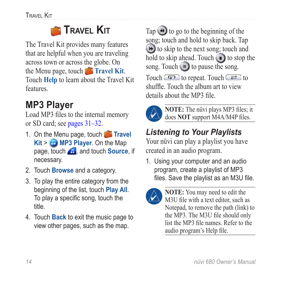 Travel kit, Mp3 player | Garmin nuvi 680 User Manual | Page 22 / 60