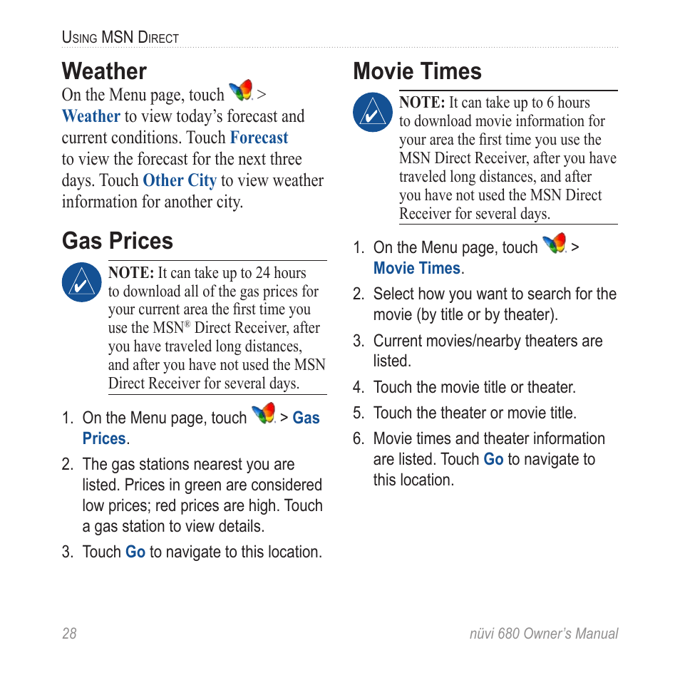 Weather, Gas prices, Movie times | Garmin nuvi 680 User Manual | Page 36 / 60