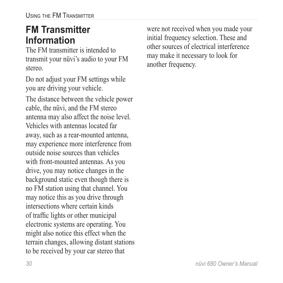 Fm transmitter information | Garmin nuvi 680 User Manual | Page 38 / 60