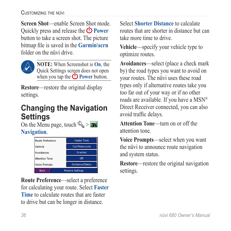 Changing the navigation settings | Garmin nuvi 680 User Manual | Page 44 / 60