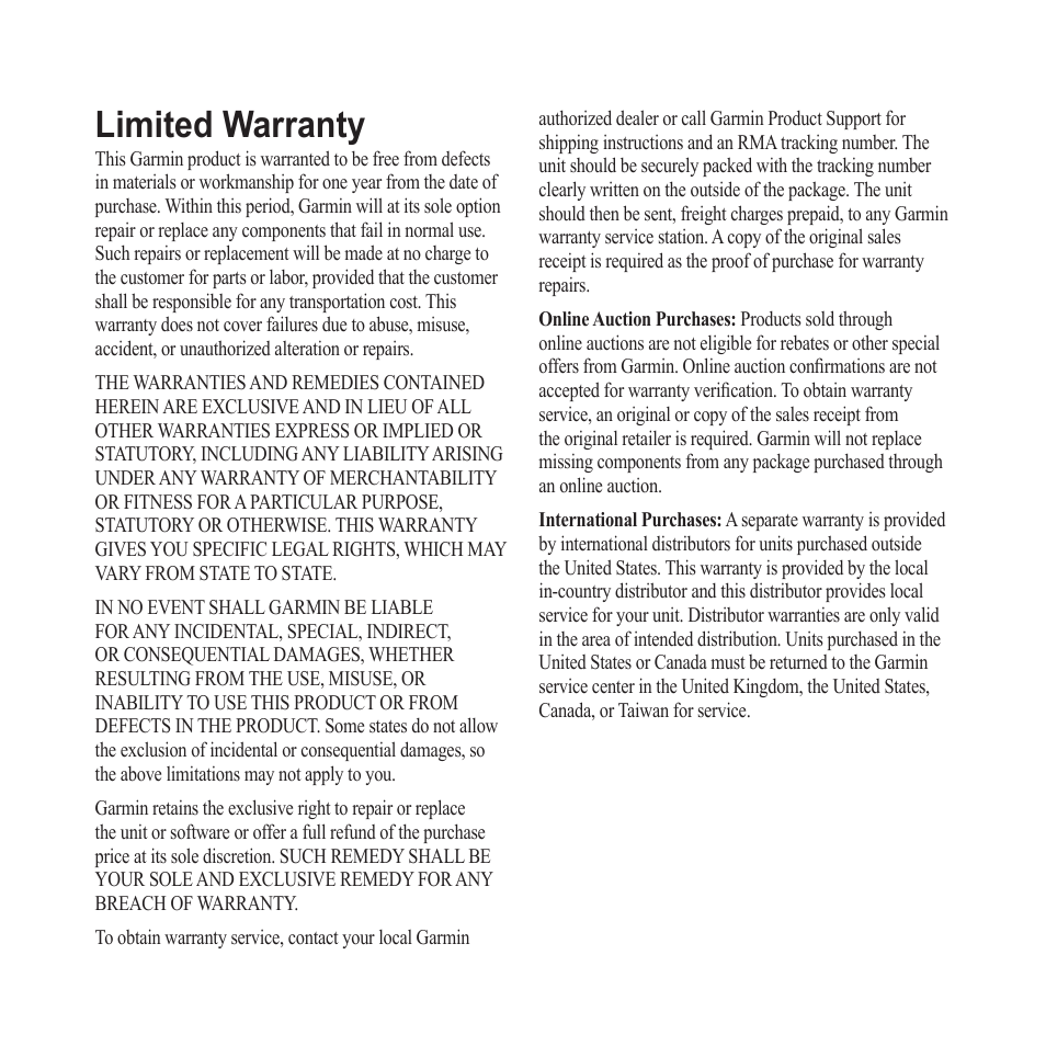 L�imited warranty | Garmin nuvi 680 User Manual | Page 59 / 60