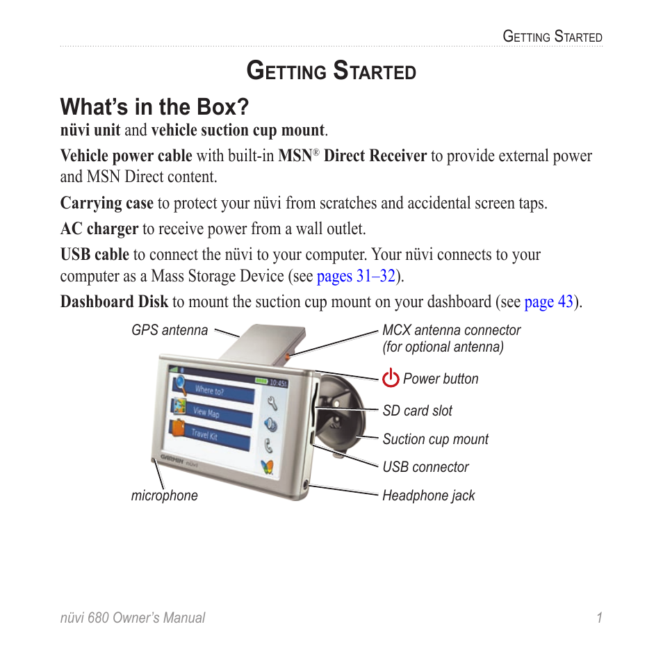 Getting started, What’s in the box | Garmin nuvi 680 User Manual | Page 9 / 60