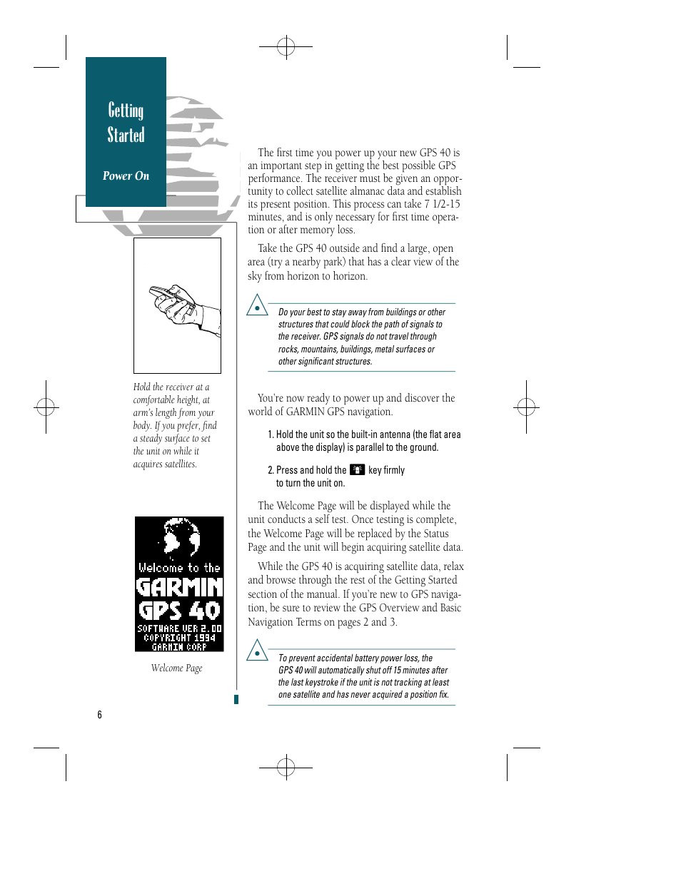 Getting started | Garmin GPS 40 User Manual | Page 12 / 67