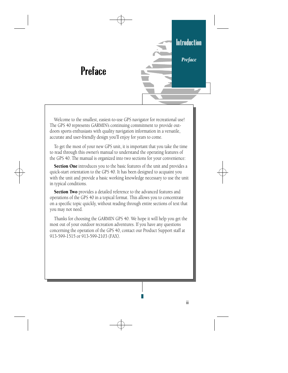 Preface, Introduction | Garmin GPS 40 User Manual | Page 4 / 67
