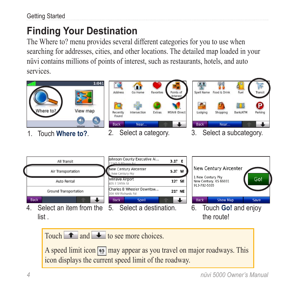 Finding your destination | Garmin Nuvi 5000 User Manual | Page 10 / 56