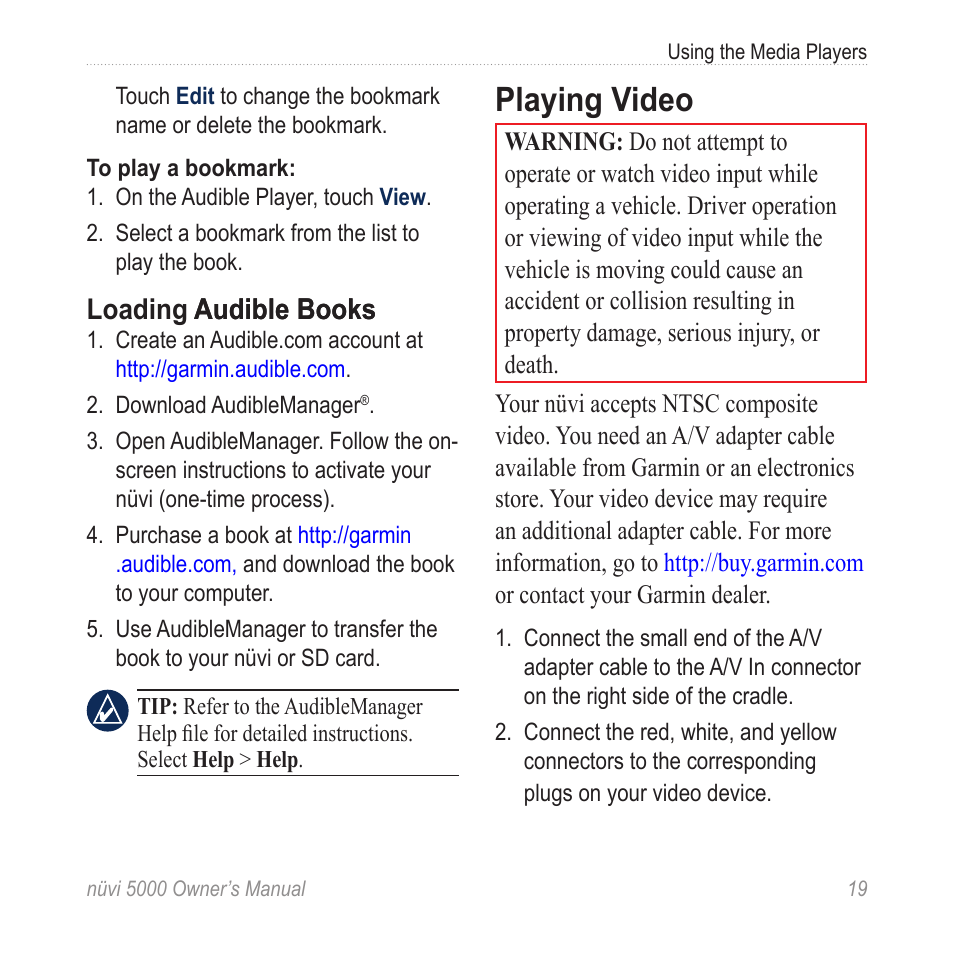Playing video | Garmin Nuvi 5000 User Manual | Page 25 / 56