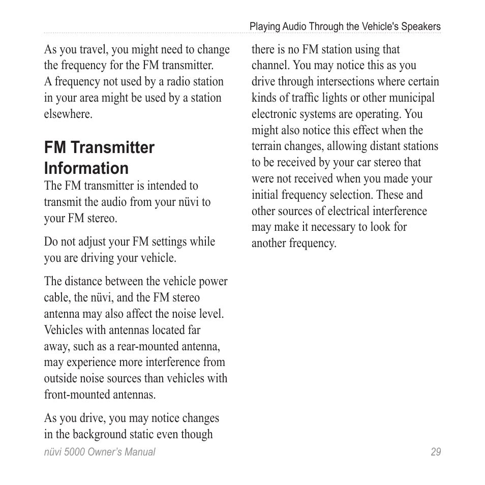 Fm transmitter information | Garmin Nuvi 5000 User Manual | Page 35 / 56