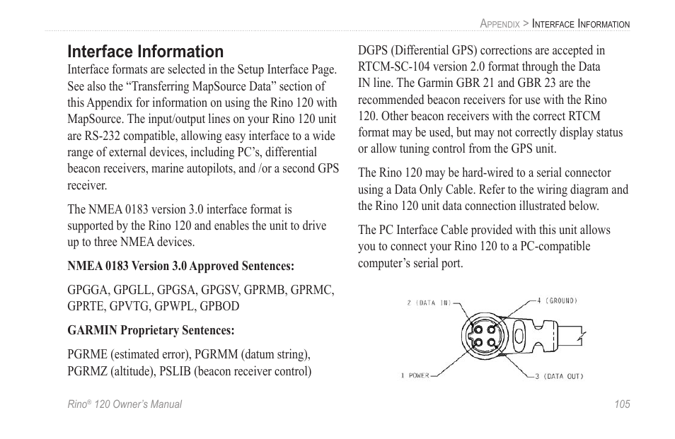 Interface information | Garmin Rino 120 User Manual | Page 111 / 124