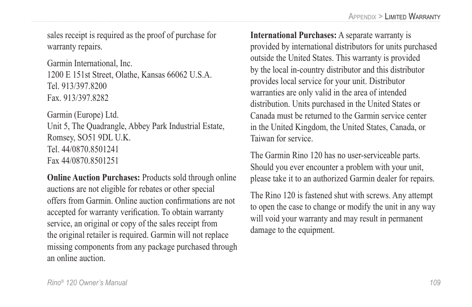 Garmin Rino 120 User Manual | Page 115 / 124