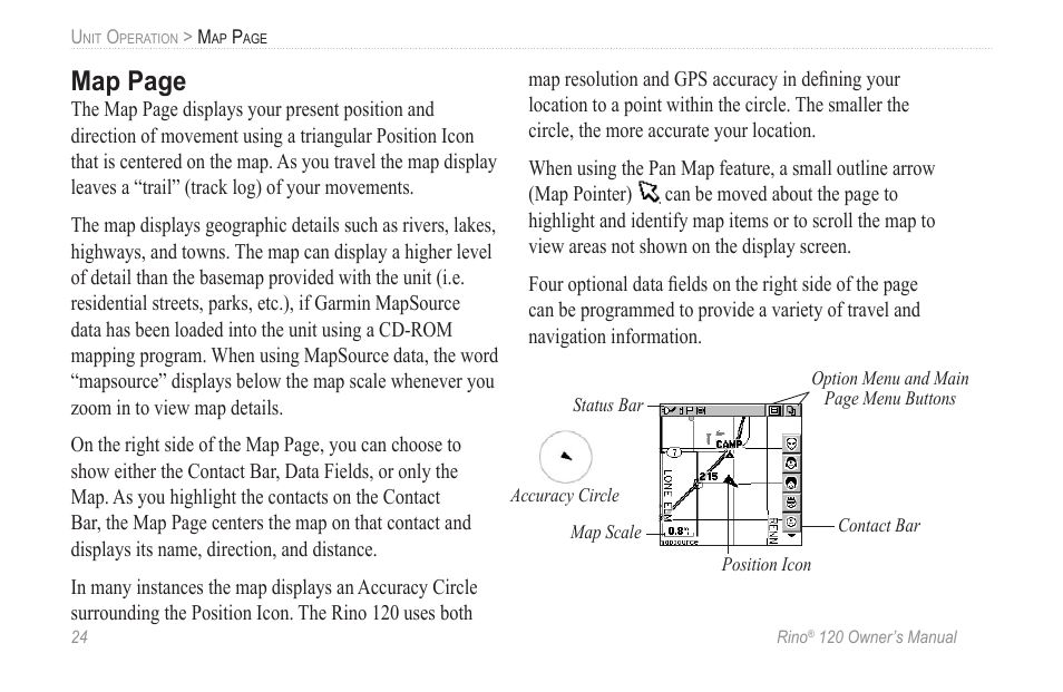 Map page | Garmin Rino 120 User Manual | Page 30 / 124